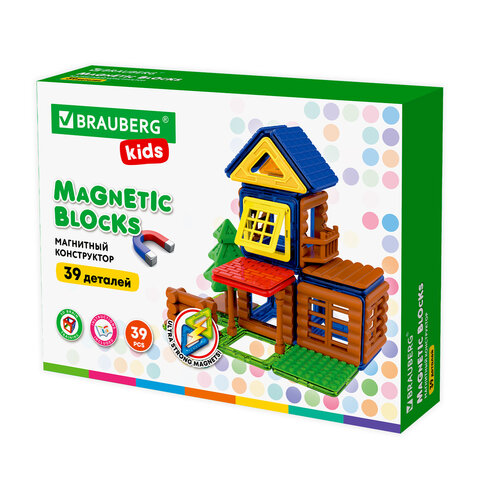 Магнитный конструктор MAGNETIC BUILD BLOCKS-39 Построй дом, 39 деталей, BRAUBERG KIDS, 663849