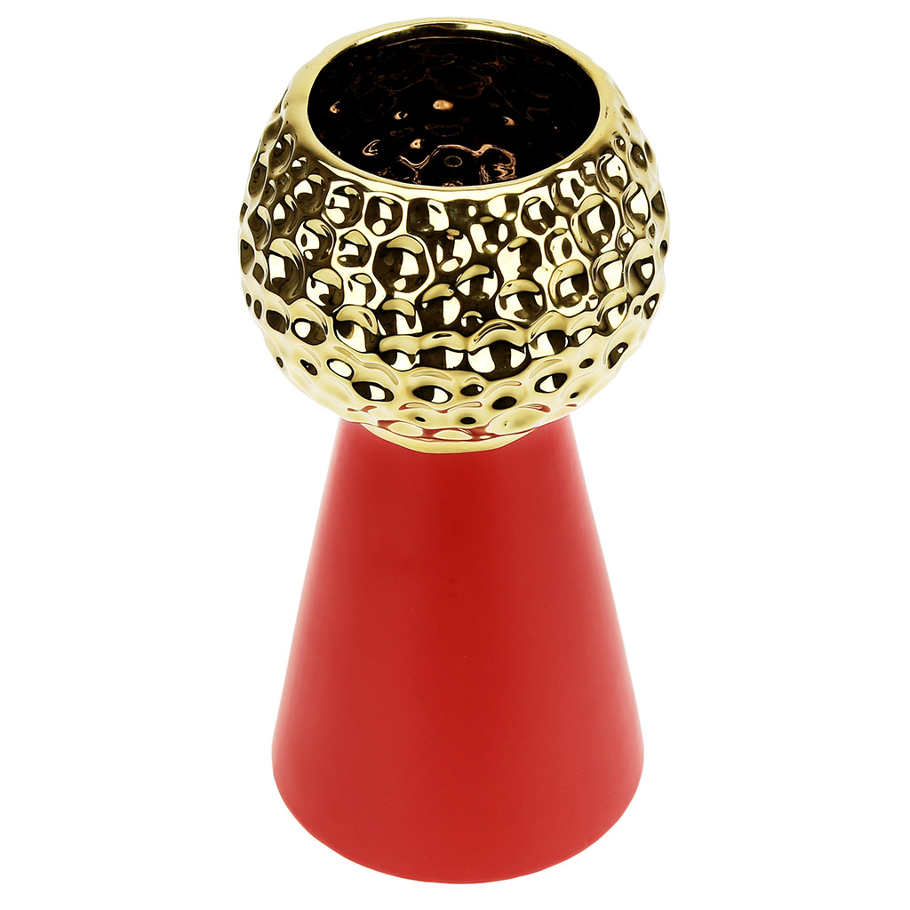Ваза керамическая "Москва" 1,6л, д13см h26см, тонкокаменная керамика, для горла - 8,3см, матовая глазурь, цвет - бордовый, глянцевое золото (Китай)
