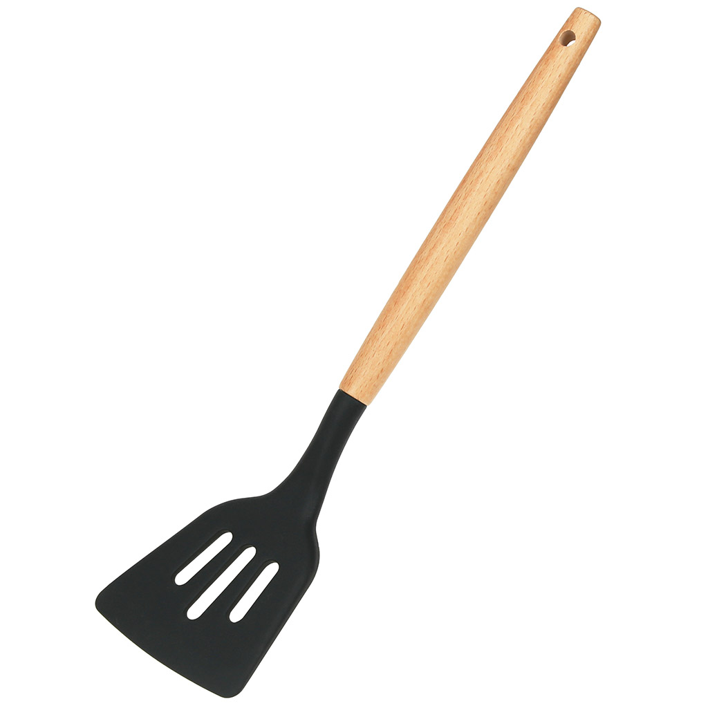 "Полесье" Лопатка кулинарная с прорезями силиконовая 31,5х7,8см, деревянная ручка (Китай)