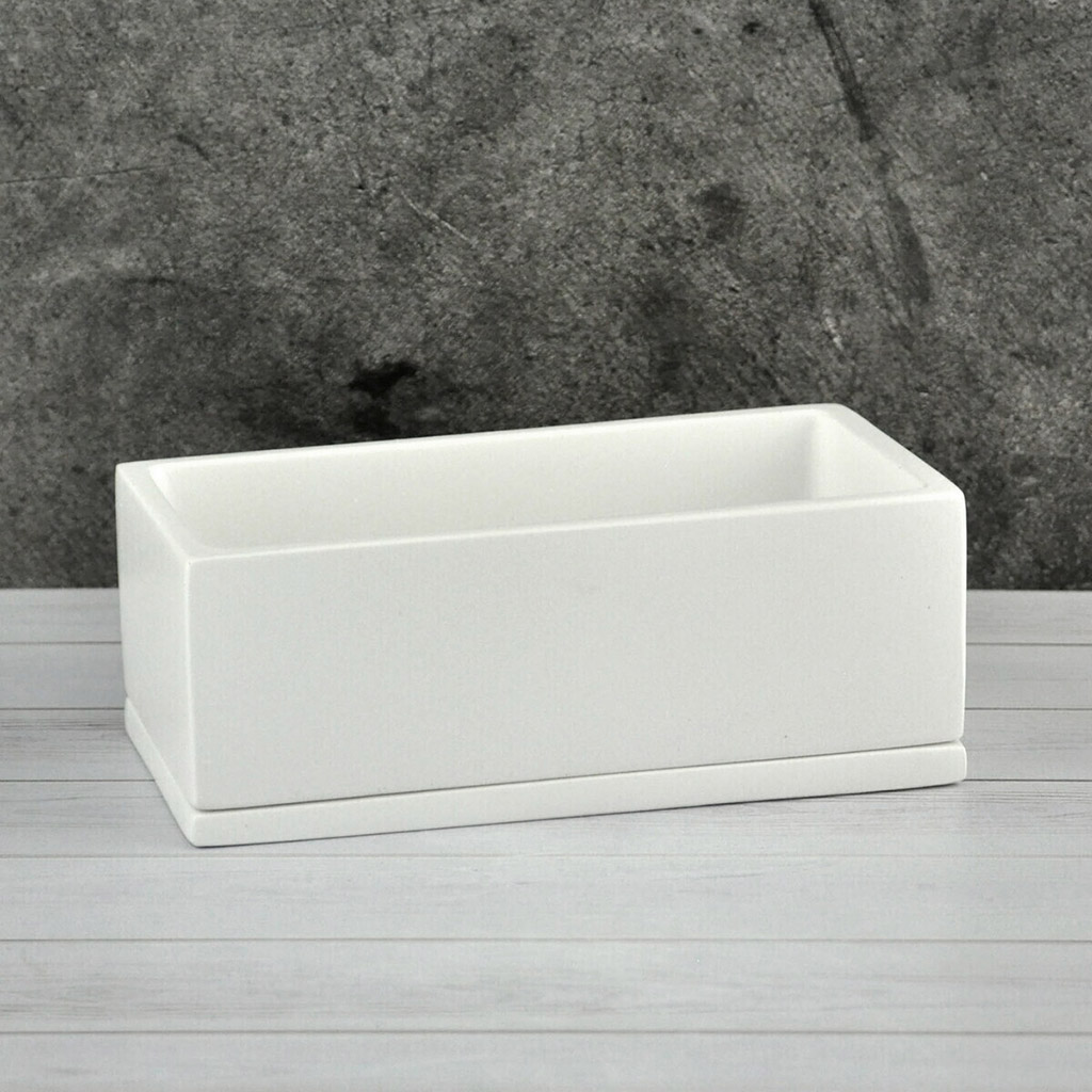 Горшок-кактусник из композитного бетона "Геометрика" 0,35л, 16х8х6см, форма "мини", белый, ручная работа (Россия)
