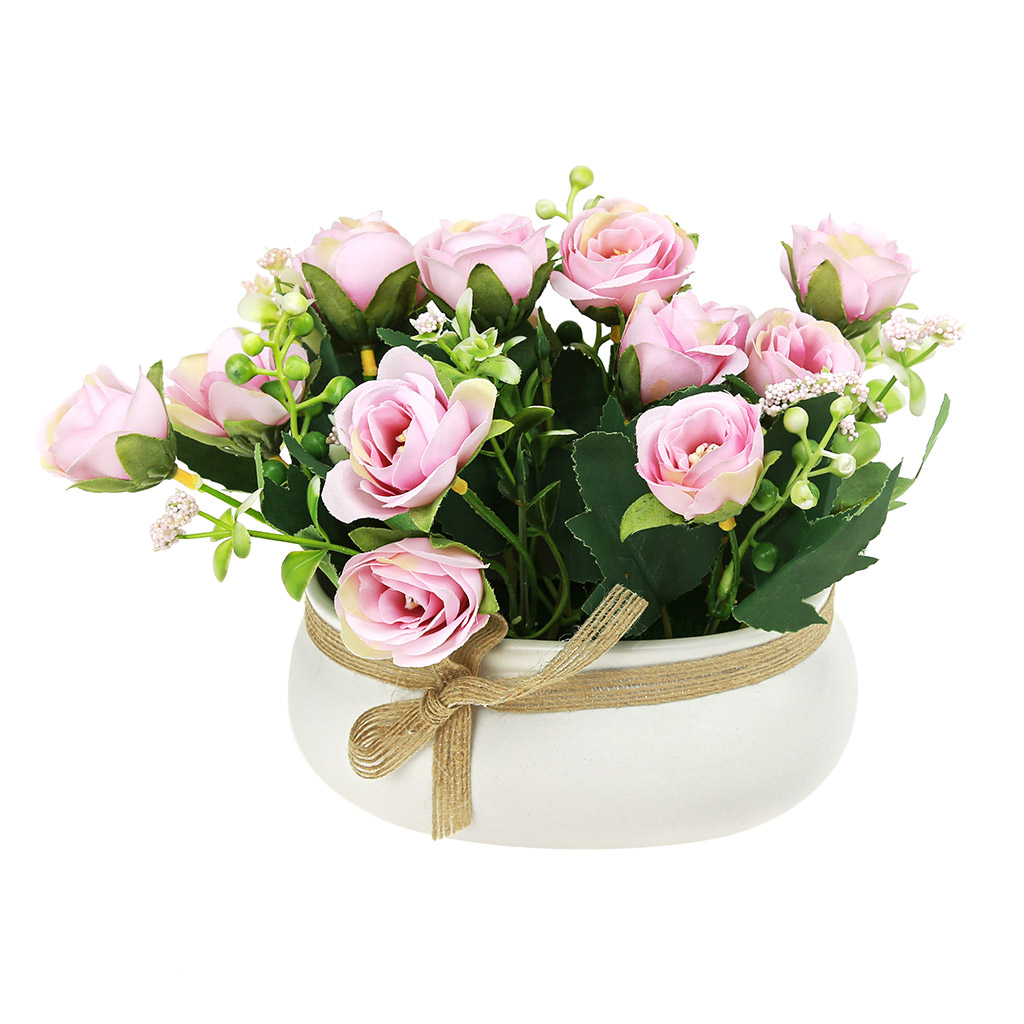 Цветочная композиция "Розы" 16,5см, в керамическом горшочке 15х8,8см h7см, светло-розовый, индивидуальная упаковка (Китай)