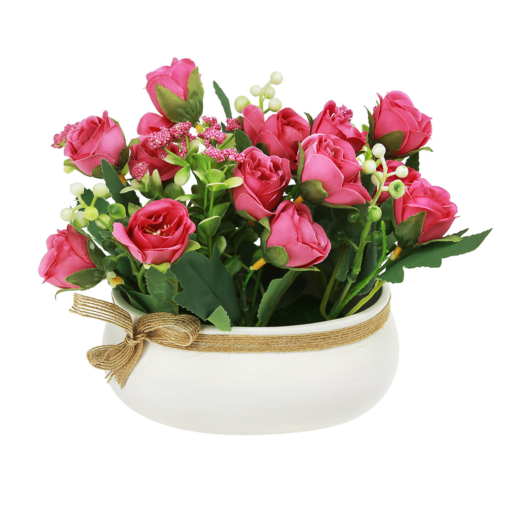 Цветочная композиция "Розы" 16,5см, в керамическом горшочке 15х8,8см h7см, темно-розовый, индивидуальная упаковка (Китай)