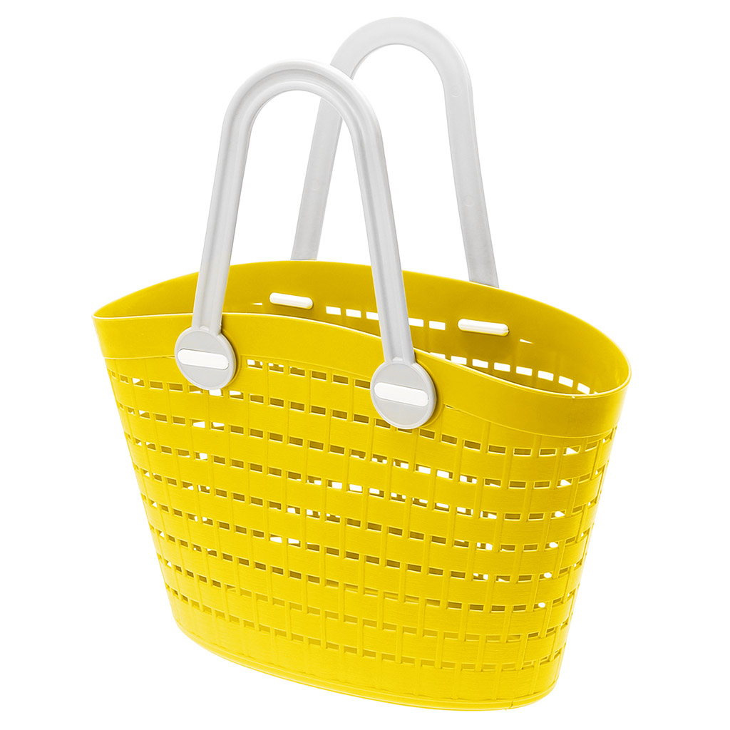 Корзина-сумка пластмассовая "Береста" 30,5х10,5см h21см, мягкая, желтый, с длинными серыми ручками (h с ручками 34см) (Китай)