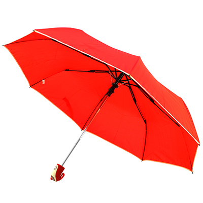 Зонт полуавтомат "Моно с кантом" плащевка, 8 лучей, для купола 100см, 2 сложения, 31см в сложенном виде, механизм против ветра, обрезиненная ручка, красный, 400гр (Китай)