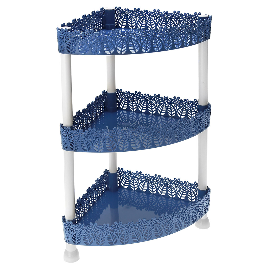 Этажерка пластмассовая угловая 3-х ярусная "Космея", 21х21х39см, цвет синий (Китай)