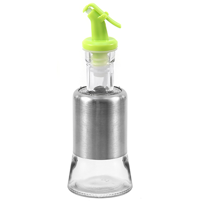 Бутылка для масла стеклянная "С пробкой" 200мл, д6,5см h18,5см, оплетка из нержавеющей стали, цвета микс, в коробке (Китай)