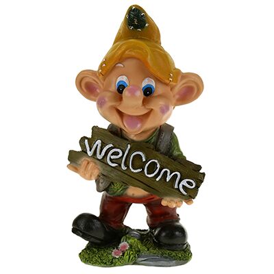 Скульптура-фигура для сада из полистоуна "Эльф с табличкой "Welcome" 16х31см (Россия)