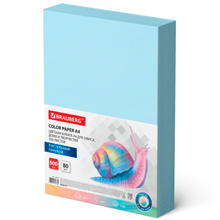 Бумага цветная BRAUBERG, А4, 80 г/м2, 500 л., пастель, голубая, для офисной техники