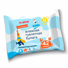 Бумага туалетная влажная детская, смываемая 42 шт., БИОРАЗЛАГАЕМАЯ, LAIMA Kids