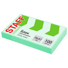 Блок самоклеящийся (стикеры) STAFF STANDARD, ПАСТЕЛЬНЫЙ 76х51 мм, зеленый, 100 листов