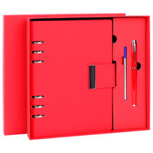 Ежедневник на кольцах в наборе с ручкой А5, 165x229 мм, BRAUBERG "Lux", под кожу, 100 листов, красный