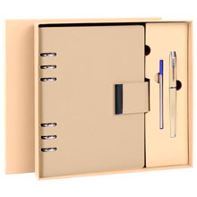 Ежедневник на кольцах в наборе с ручкой А5, 165x229 мм, BRAUBERG "Lux", под кожу, 100 листов, бежевый