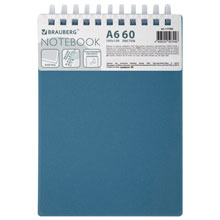 Блокнот МАЛЫЙ ФОРМАТ А6, 60 л., силиконовый гребень, обложка пластик, клетка, BRAUBERG, синий