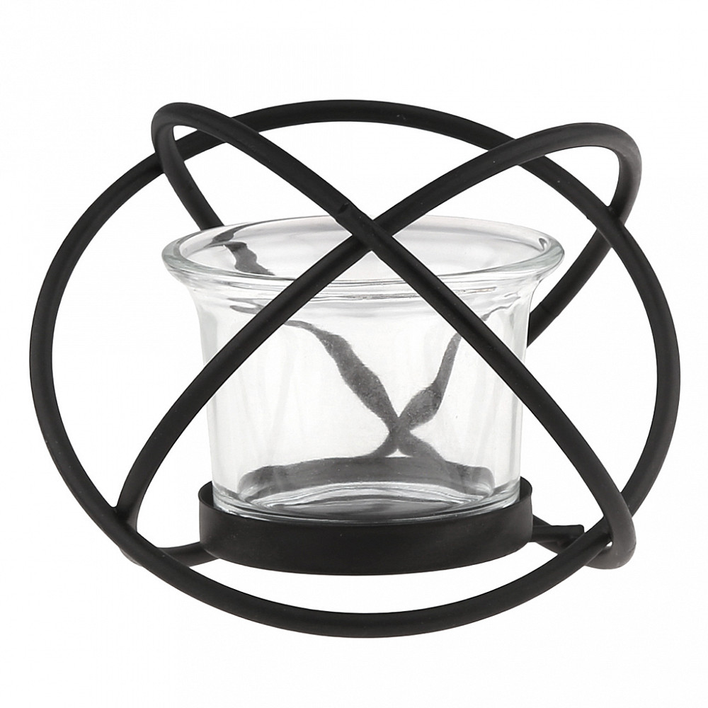 Подсвечник "Энерго" 10х9,8х7,5см, на 1 свечу: стеклянная чаша д6см, h4,5см, основание д4,5см, металл, черный, в коробке