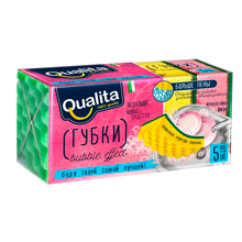 Губки для мытья посуды Qualita Bubble Effect поролоновые 100x66x37 мм 5 штук в упаковке
