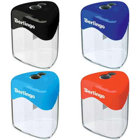 Точилка пластиковая Berlingo Double, 2 отверстия, контейнер, ассорти