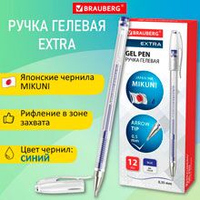 Ручка гелевая BRAUBERG "EXTRA", СИНЯЯ, корпус прозрачный, узел 0,5 мм, линия 0,35 мм, 143902