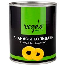 Ананасы Vegda product кольцами в легком сиропе 580 мл