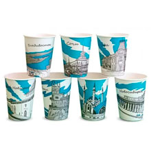 Бумажные стаканы 400 мл Города, одноразовый бумажный стаканчик для горячих напитков, кофе и чая, с крышкой
