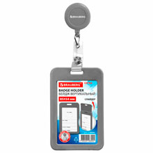 Бейдж вертикальный (85х54 мм), с рулеткой 70 см с клипом, СЛАЙДЕР, серый, BRAUBERG EXTRA