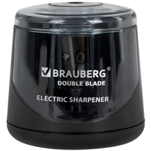 Точилка электрическая BRAUBERG DOUBLE BLADE BLACK, двойное лезвие, питание от 2 батареек АА