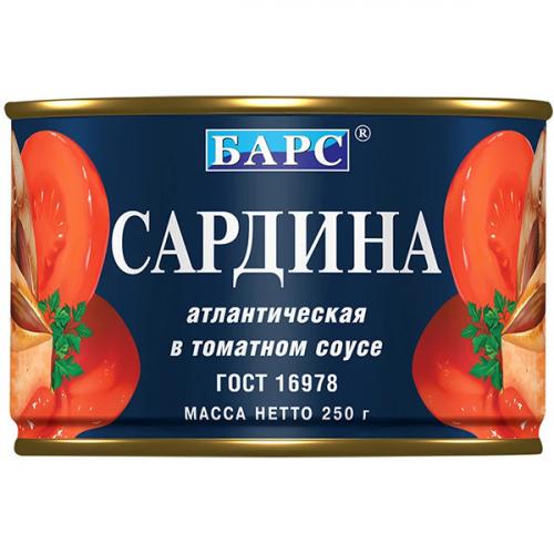 Сардина атлантическая Барс в томатном соусе, 250 г