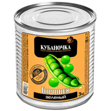 Горошек зеленый Кубаночка консервированный, 3 кг