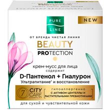 Крем-мусс Чистая линия Pure Line с гиалуроновой кислотой и D-пантенолом для лица, 45 мл