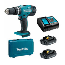 Аккумуляторная ударная дрель-шуруповерт MAKITA DHP453SYE (18B,13мм,2*1.5Ач/Li-Ion,42/27Нм,кейс)