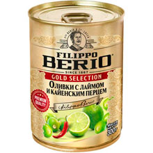 Оливки Filippo Berio Gold Selection с лаймом и кайенским перцем, 300 г