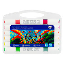 Маркеры акриловые Гамма "Классические", двухцветные, 12шт., 24 цв., пластик.бокс