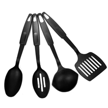 Кухонный набор для тефлоновой посуды пластмассовый 4 предмета: ложка - 2 штуки, лопатка, половник, пластмассовая ручка (Китай)