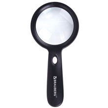 Лупа просмотровая с LED-ПОДСВЕТКОЙ, диаметр 90 мм, увеличение 10, корпус черный, BRAUBERG