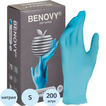 Перчатки нитрил., нестер., н/о, голубой Benovy (S) 100пар/уп