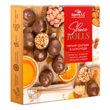 Конфеты-грильяж в шоколаде "Shoco Rolls" с арахисом, изюмом, цукатами, апельсином и медом, 135 г, БЕРЕСТОВ А.С.