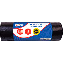 Пакеты для мусора 180л 50мкм ПВД, 10шт/рул Clean