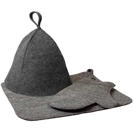Комплект банный (шапка, коврик, рукавица) ПЕРВАЯ ЦЕНА войлок СЕРЫЙ