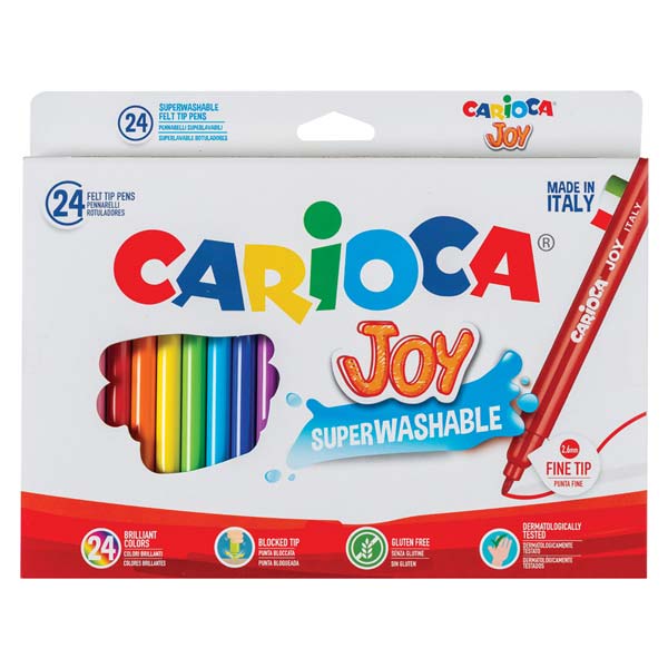 Фломастеры Carioca Joy, 24цв., смываемые, картон, европодвес