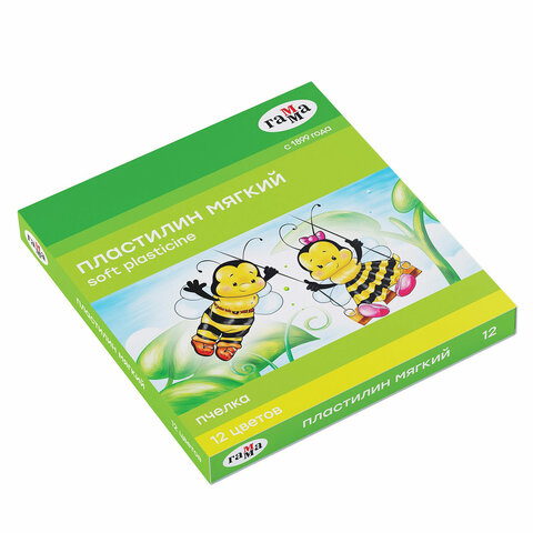 Пластилин восковой ГАММА Пчелка, 12 цветов, 180 г, со стеком, картонная упаковка, 280032Н