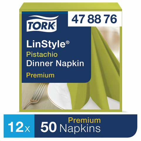 Салфетки бумажные нетканые сервировочные TORK LinStyle Premium, 39х39 см, 50 шт., фисташковые, 478876