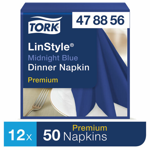 Салфетки бумажные нетканые сервировочные TORK LinStyle Premium, 39х39 см, 50 шт., темно-синие, 478856