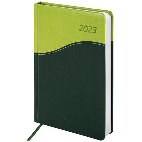 Ежедневник датированный 2023 А5 138x213 мм BRAUBERG Bond, под кожу, зеленый/салатовый, 114012