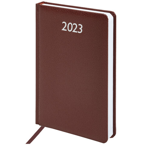 Ежедневник датированный 2023 А5 138x213 мм BRAUBERG Profile, балакрон, коричневый, 114044