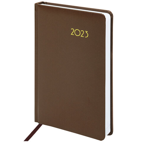 Ежедневник датированный 2023 А5 138x213 мм BRAUBERG Select, балакрон, коричневый, 114059