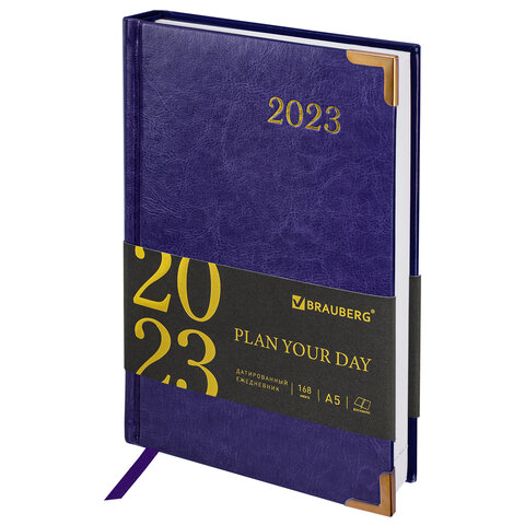 Ежедневник датированный 2023 А5 138x213 мм BRAUBERG Senator, под кожу, фиолетовый, 114066