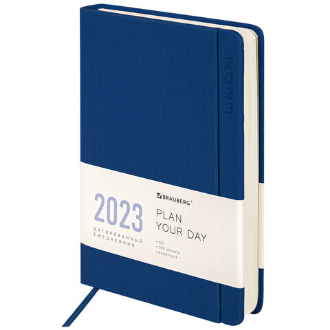 Ежедневник датированный 2023 А5 138x213 мм BRAUBERG Flap, синий, 114148