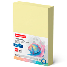Бумага цветная BRAUBERG, А4, 80 г/м2, 500 л., пастель, желтая, для офисной техники