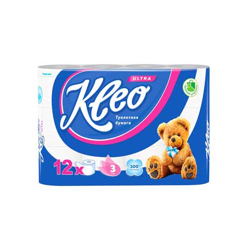 Бумага туалетная Kleo 3-слойная белая (12 рулонов в упаковке)