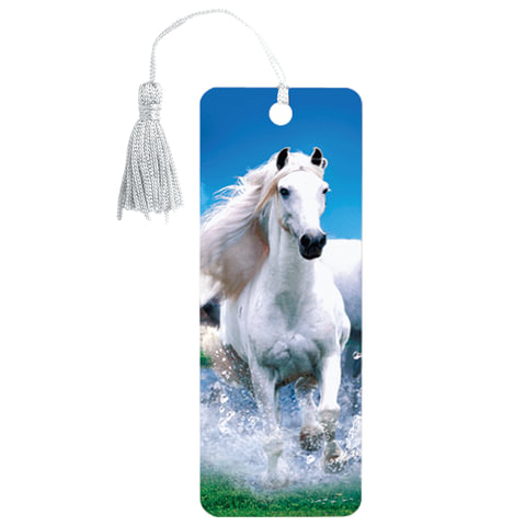 Закладка для книг 3D, BRAUBERG, объемная, Белый конь, с декоративным шнурком-завязкой, 125753