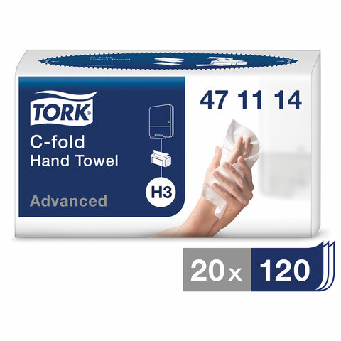 Полотенца бумажные (1 пачка 120 листов) TORK (H3) Advanced, 2-слойные, белые, 24х27,5, С-сложение, 471114